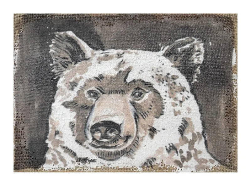 Leinen Wandbild "Bär" 21x30x2,5cm Multi