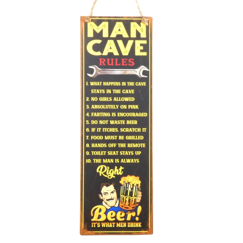 Wandaufhänger Metall Mancave Regeln 20x60cm