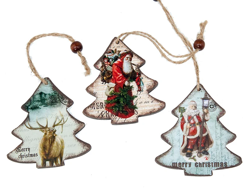 Anhänger Weihnachtsbaum Holz mit Druck (6 Stück) 8cm