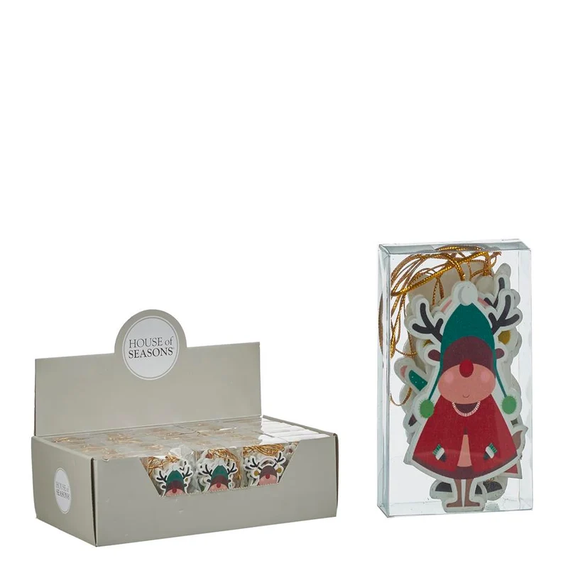 Ornament Santa Hirsch Blätter ro/weiß/gro Blätter 6 Stück -