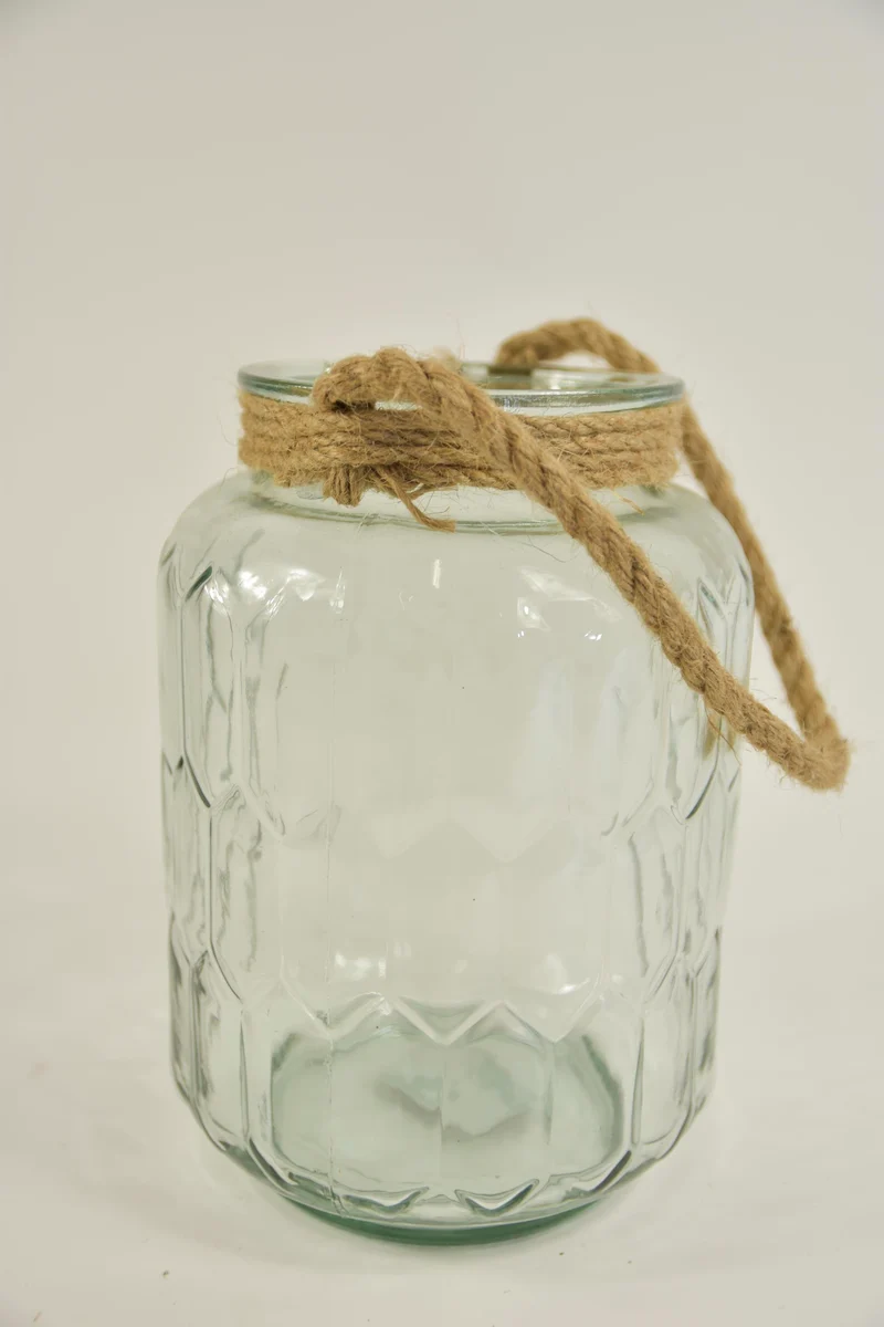 Glasvase ''Bee'' rund mit Juteseil D18 H25cm