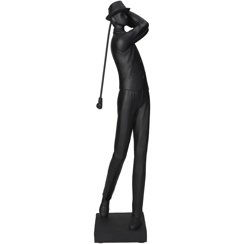 Ornament Golfspieler Polyresin Schwarz 12x9x39cm