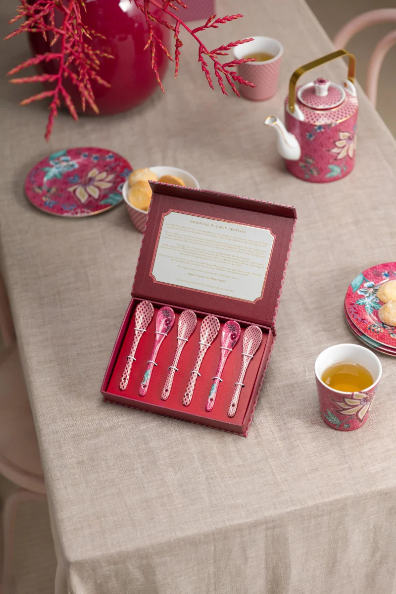 PIP STUDIO Flower Festival Oriental Geschenkset Teelöffel dark pink 13cm