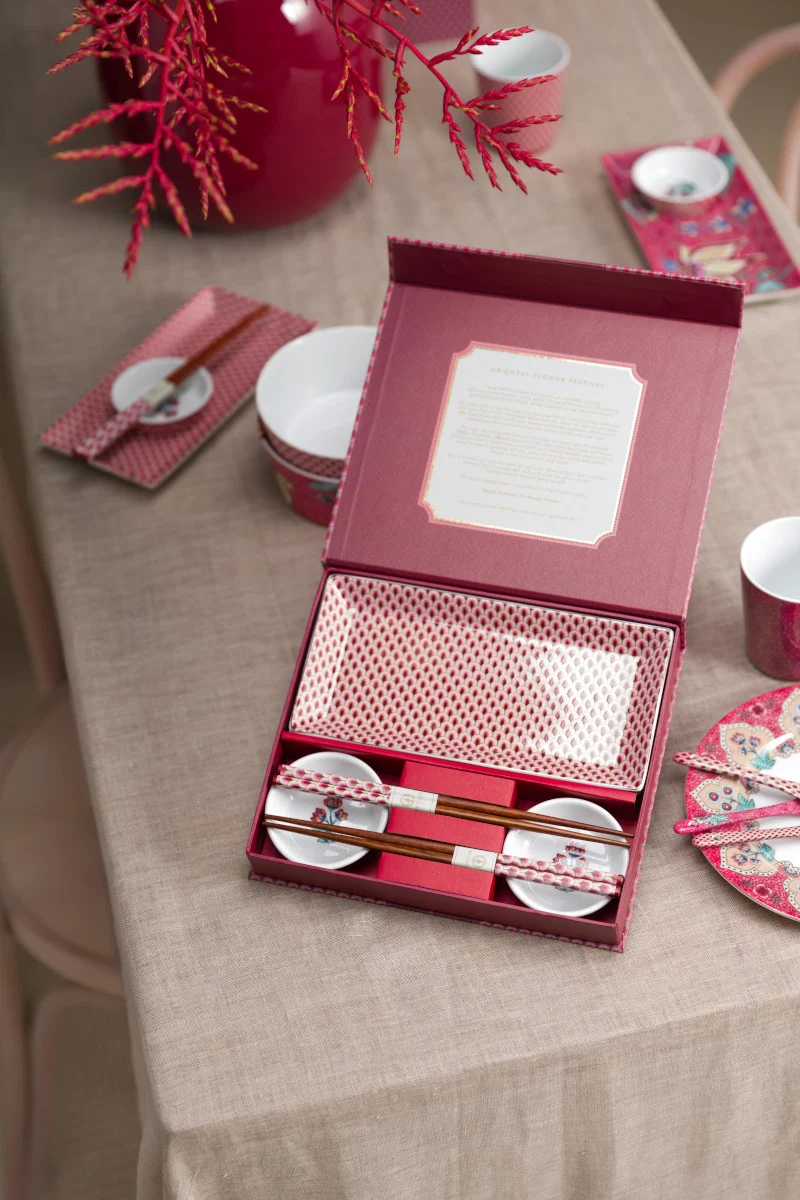 PIP STUDIO Flower Festival Oriental Geschenkset rund dark pink 6tlg