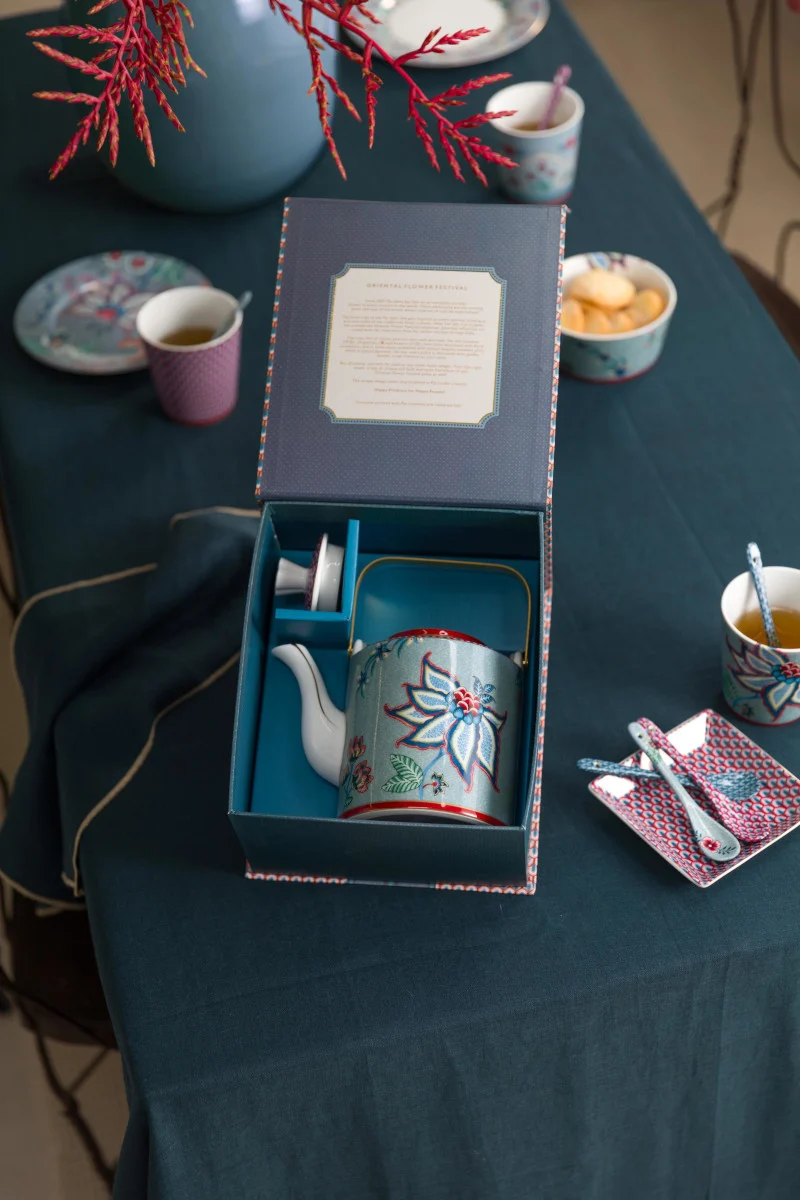 PIP STUDIO Flower Festival Oriental Geschenkset Teekanne blau 1l