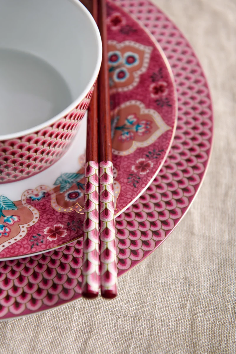 PIP STUDIO Flower Festival Oriental Geschenkset Schalen und Essstäbchen dark pink 15cm