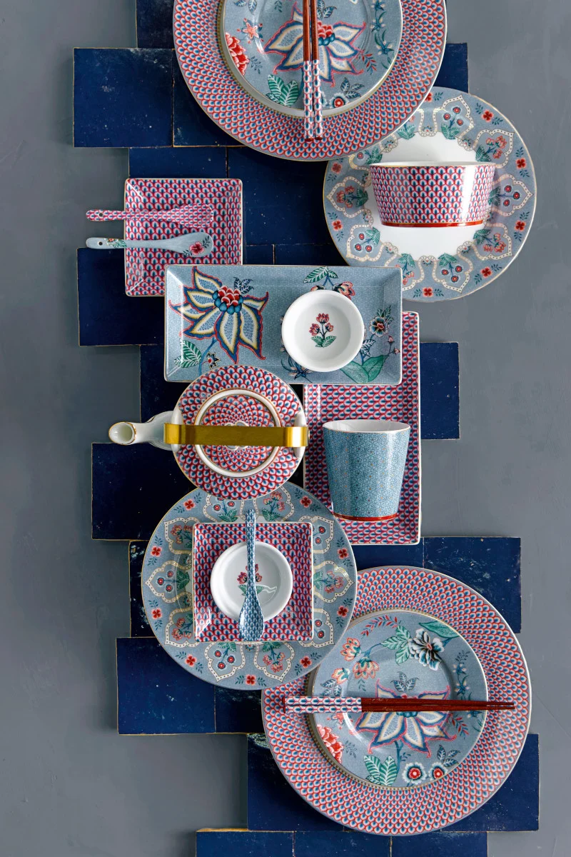 PIP STUDIO Flower Festival Oriental Geschenkset Schalen und Essstäbchen blau 15cm