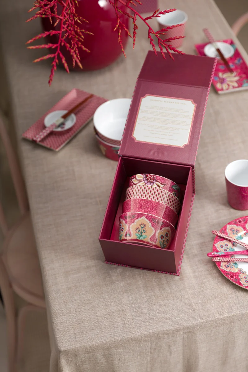 PIP STUDIO Flower Festival Oriental Geschenkset Schalen dark pink 12cm