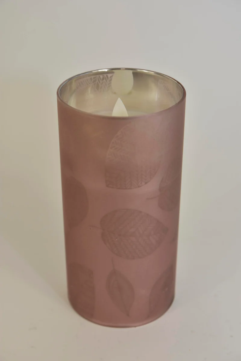 LED Kerze im Glasblatt 15cm rosa (exkl. 3xAAA Batterie)
