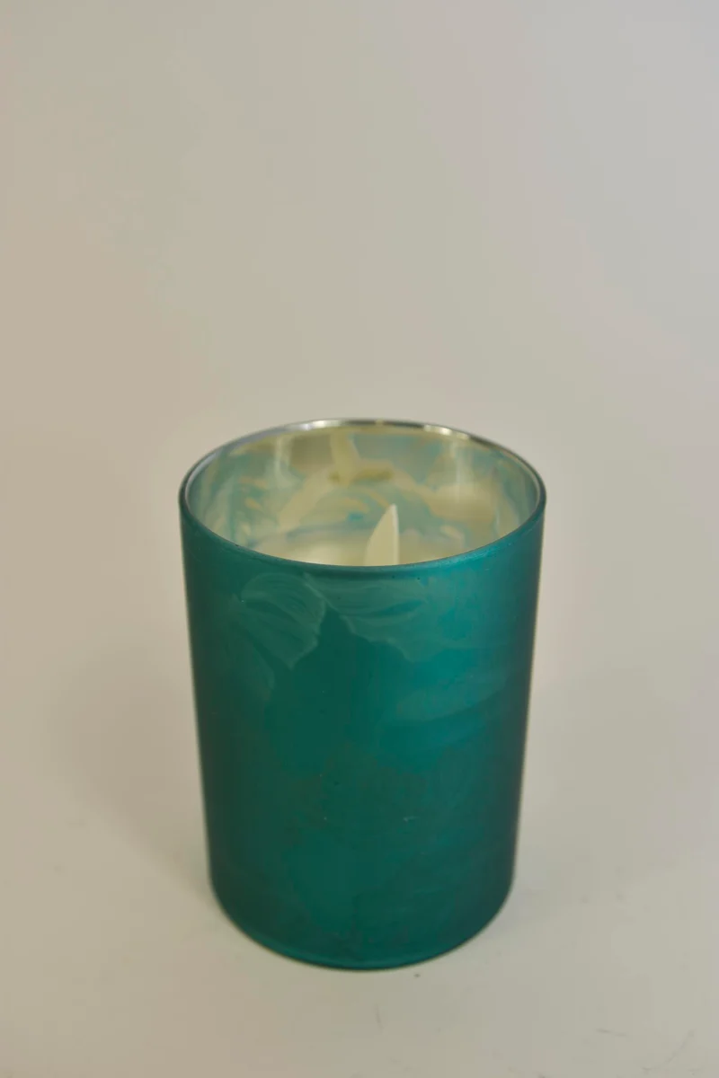LED Kerze im Glas 10cm dunkelgrün (exkl. 3xAAA Batterie)