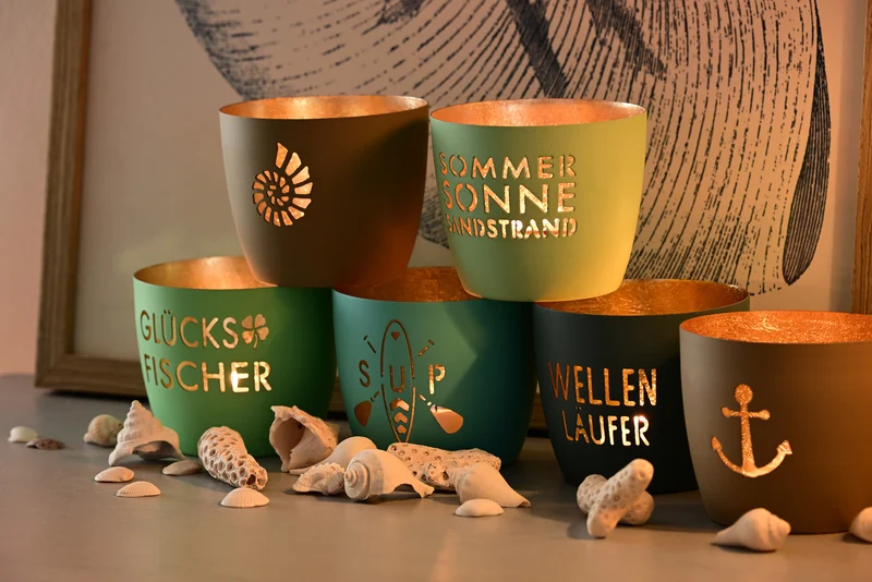Giftcompany Madras Windlicht M Namaste weiß/gold 8,5cm