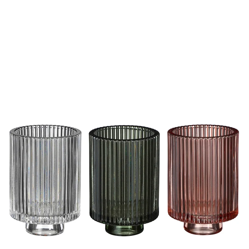 Teelichthalter Glas grün rosa 3 sortiert - h9,5xd8,5cm