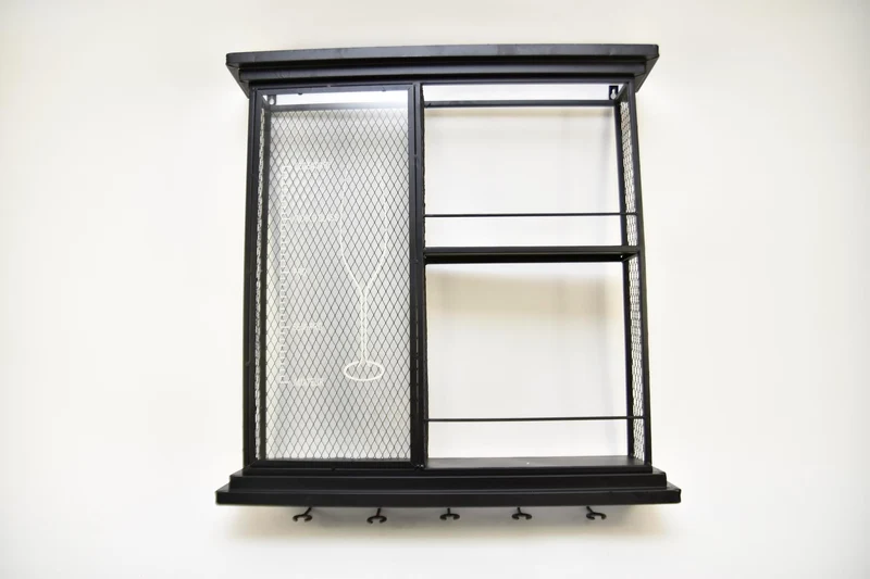 Wandschrank Wein Metall mit Glas und Weinglashalter 68x66cm