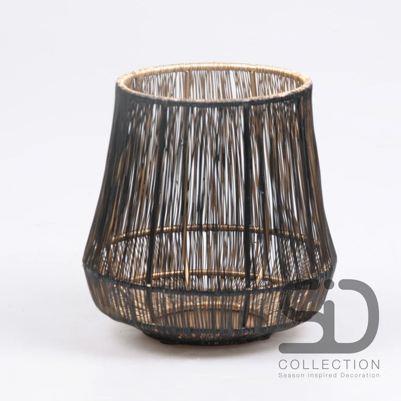 DRAHTLATERNE M SCHWARZ/GOLD 15X15X15 CM