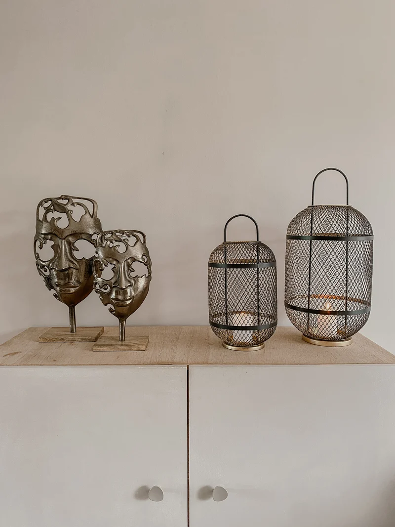 LATERNE GEMÜTLICH IBIZA XL SCHWARZ/GOLD 25X25X55 CM