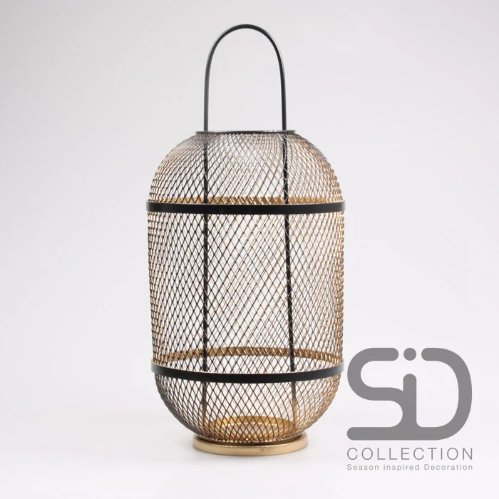LATERNE GEMÜTLICH IBIZA XL SCHWARZ/GOLD 25X25X55 CM