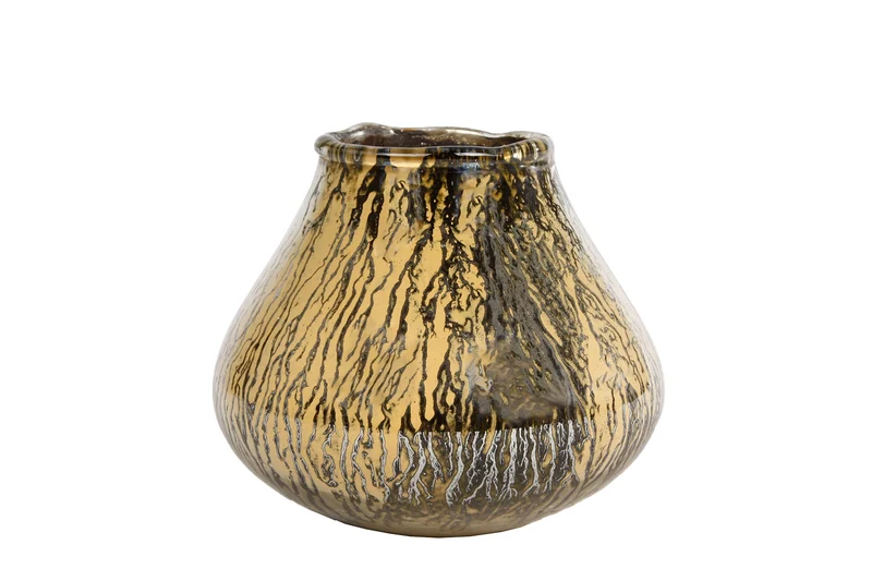 Windlicht "Roots" Bernstein/Messing Glas 14x14x11,5cm