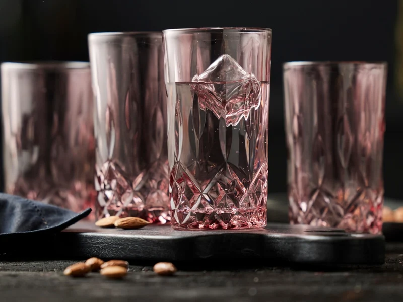 Lyngby Highball Sorrento Longdrinkglas pink 380ml Set4