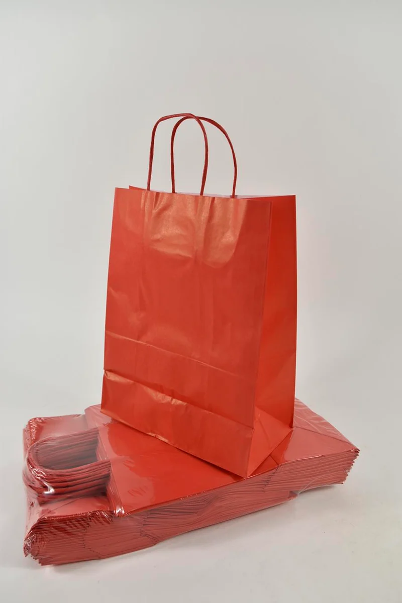 Tragetasche Rot Kraft 23 + 12x30 cm zu 50 Stück gedreht Handv.