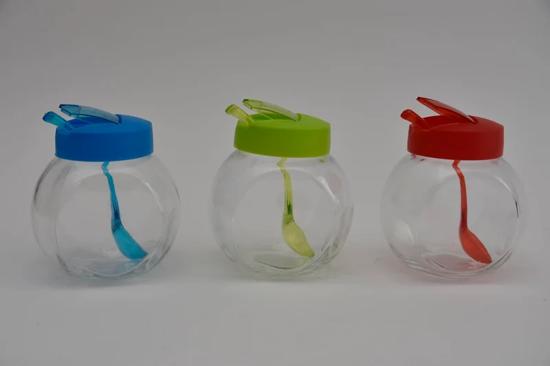 Glasbehälter mit Löffel 3ass Farbe