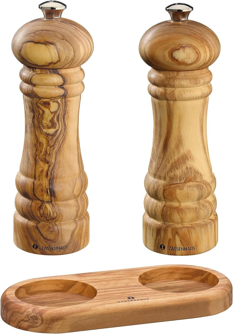 Zassenhaus Mühlen-Set Berlin Olivenholz 18 cm inkl Untersetzer