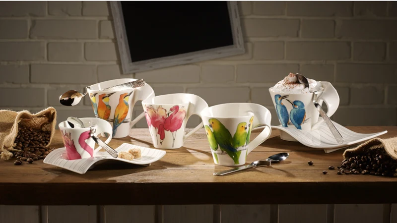 Villeroy & Boch New Wave Caffe Becher m. Henkel Braunwangensittich