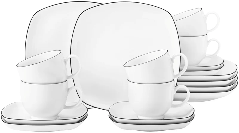 Seltmann Weiden Lido Black Line Kaffeeservice 18tlg. eckig